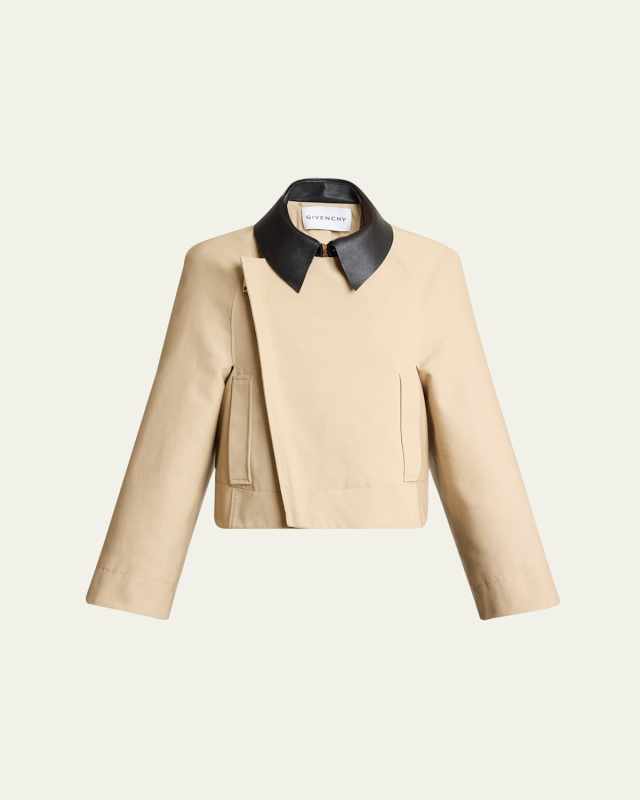 Leather Collar Zip Cocoon Jacket
